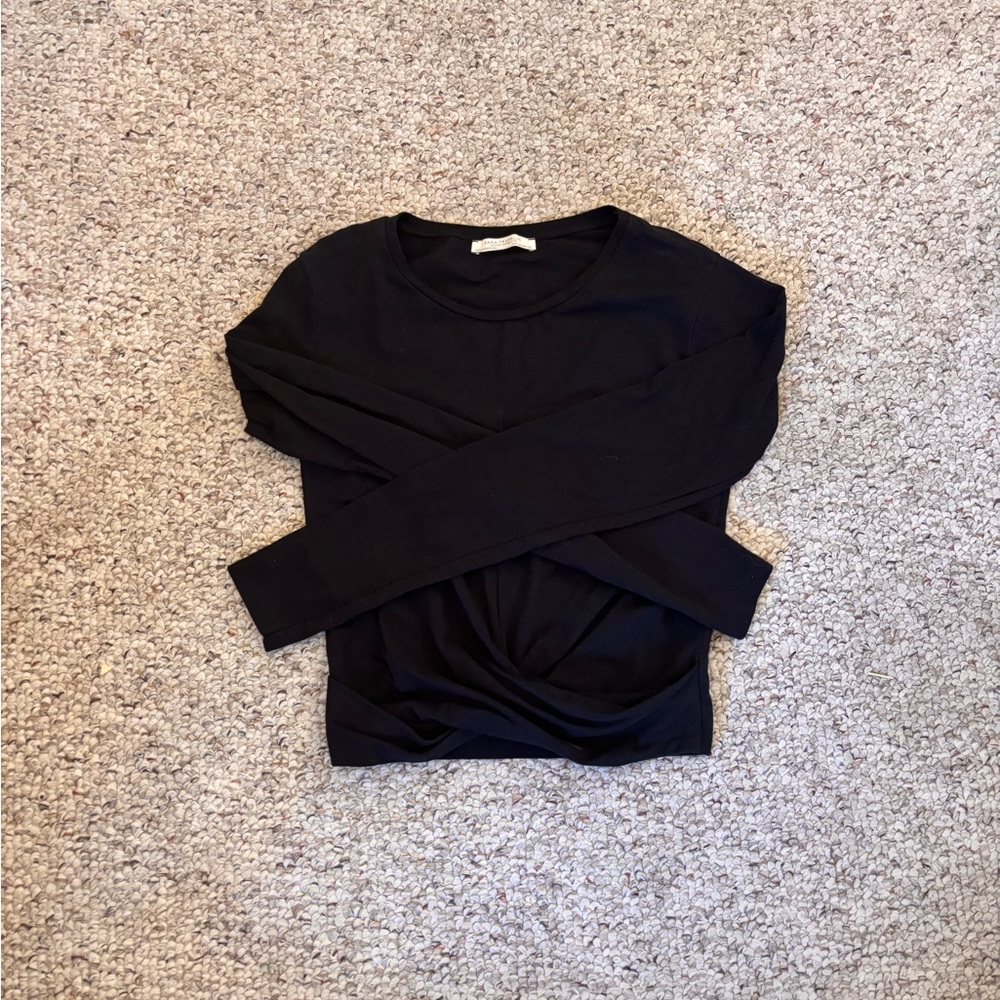 Zara Black Twist-Detail Long Sleeve Top